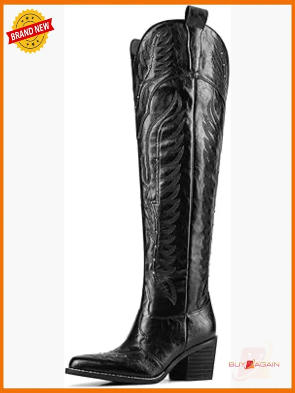 Over the Knee Western Boots Wide Calf Chunky Heel Pointed Toe